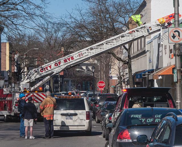 Ladder 25 on Purchase St while RFD Firefighters investigate a possible gas leak on the roof of Havana Jeans 2/18/13 Photo courtesy of RFD Firefighter Lester Millman