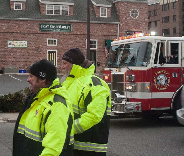 FF Fernandes and Chief Billington (Car 2423) in front of 1000 Boston Post Road at a MVA 1/25/13, Photo courtesy of RFD Firefighter Lester Millman.