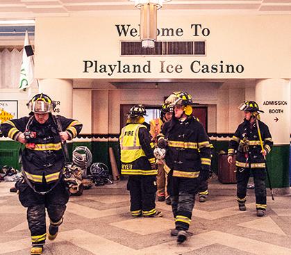 Rye Firefighters investigating a smoke condition inside The Playland Ice Casino. Photo by RFD FF Lester Millman 