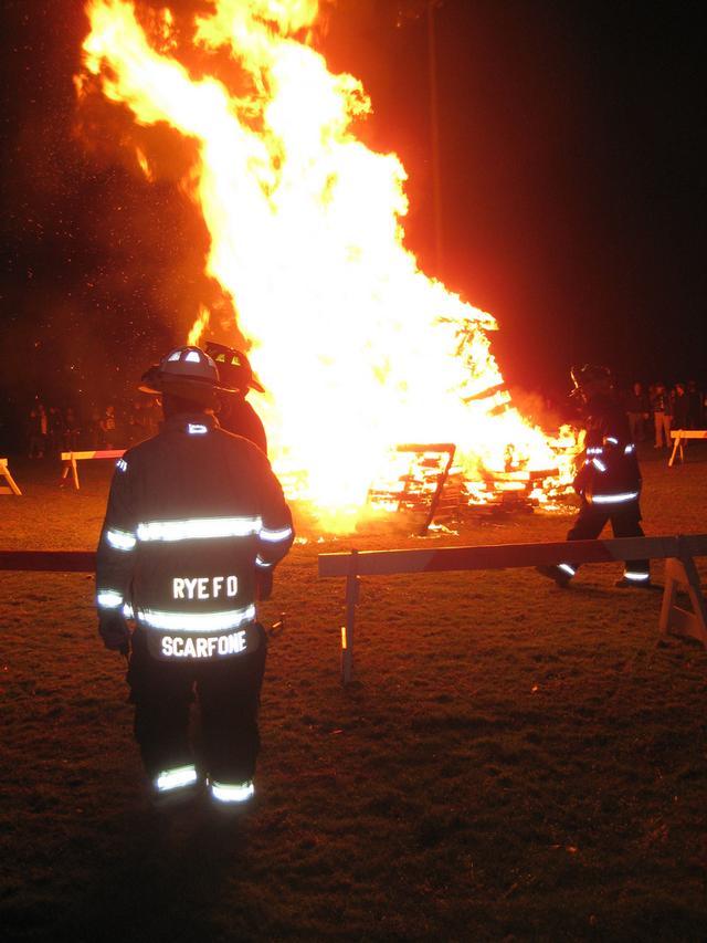 Rye Firefighters at the annual Rye/Harrison football game bonfire 10/16/10