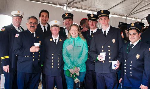 Rye Firefighters with County Legislator Catharine Parke after the Sound Shore St Patrick Day Parade 3/23/14. Photo by RFD FF Lester Millman 