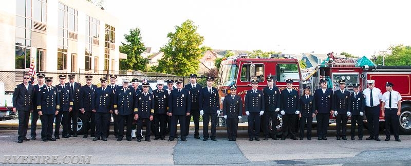 Rye Firefighters line up for a quick photo prior to the step-off of the Annual Mamaroneck Firemans Parade and Carnival.  Photo by RFD FF Lester Millman