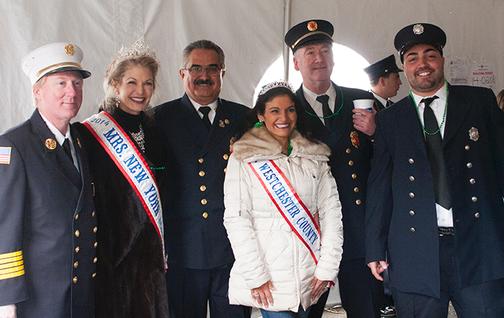 Rye Firefighters with Mrs. New York and Mrs. Westchester after the Sound Shore St Patrick Day Parade 3/23/14.  Photo by RFD FF Lester Millman 