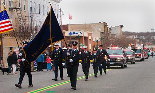 Rye Firefighters march in the Sound Shore St Patrick Day Parade 3/23/14. Photo by RFD FF Lester Millman 