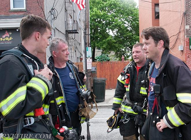 Several Rye Firefighters at a Mutual Aid response to Harrison for a gas leak on 5/17/15.  Photo by Lieutenant Lester Millman