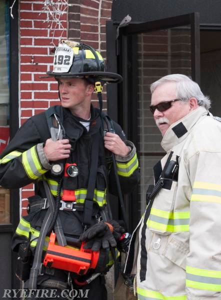 Lt. Kennedy and Chief Cotter at a Mutual Aid response to Harrison for a gas leak on 5/17/15.  Photo by Lieutenant Lester Millman