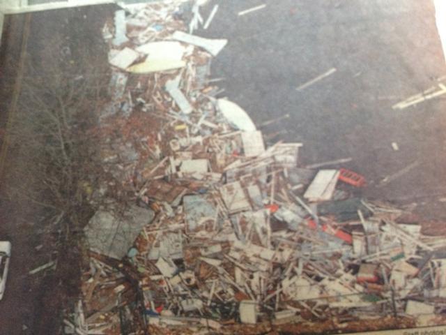 Aerial View of damage to Shenorck Shore Club. Wind and Rain leveled Cabanas and the main dining hall