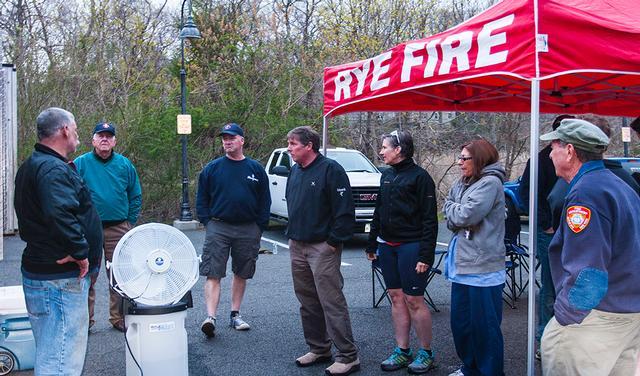 Members of the Rye Fire Department learn to use the new firefighter rehab equipment on Utility 39; Photo Courtesy of RFD FF Lester Millman