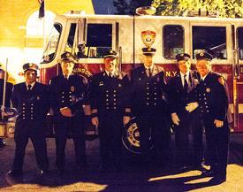 Some members of the Poningoe Engine and Hose Company pose in front of Engine 191 at RFD's Annual Inspection 10/3/13 Photo by RFD FF Lester Millman